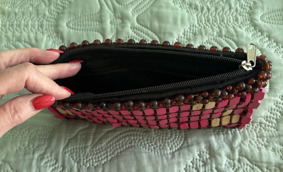 Bolso clutch africano hecho a mano con cuentas/madera Foto 2 de 4