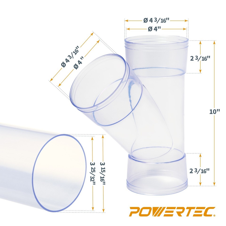 POWERTEC 4-Inch Dust Collection Fittings Network – Includes Pipes, Blast Gates, Y-Connectors, Elbow & Mounting Brackets