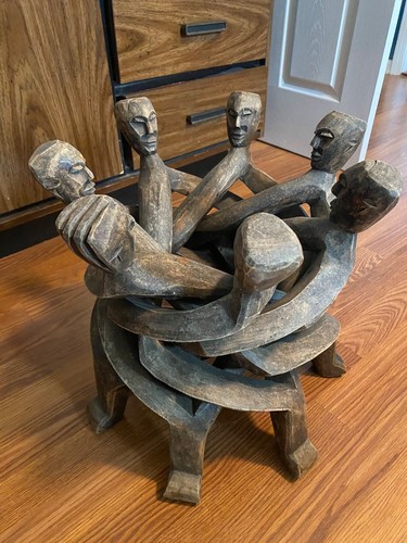 Vintage Hand Carved Seven-Headed Interlocking Unity Carving from Ghana