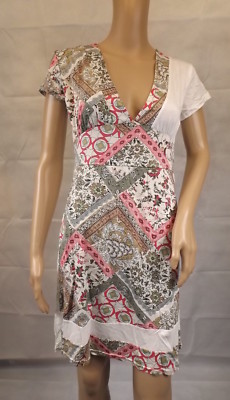   3Suisses   S ~ Stylisches Shirt-Kleid ~ Wickelopti ~ ecru/bunt ~ kurzarm
