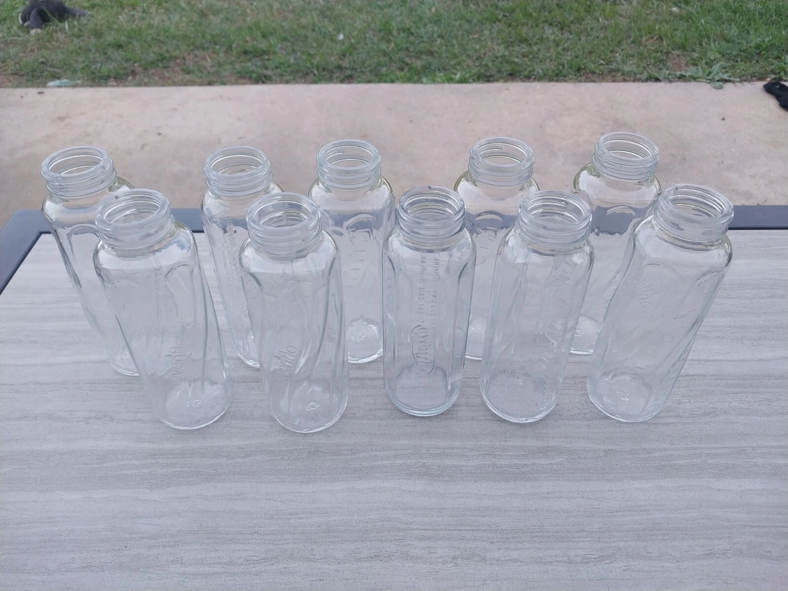 10 Vintage Evenflo Clear Glass Baby Bottles Made In USA No Tops Or Nipples