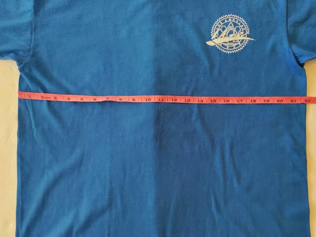 Vtg Oneita XL Blue Los Angeles Single Stitch Cotton Crewneck Tee