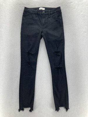 Abercrombie & Fitch Skinny Jean Women's 27/4 Long Black Stretch Denim Distressed