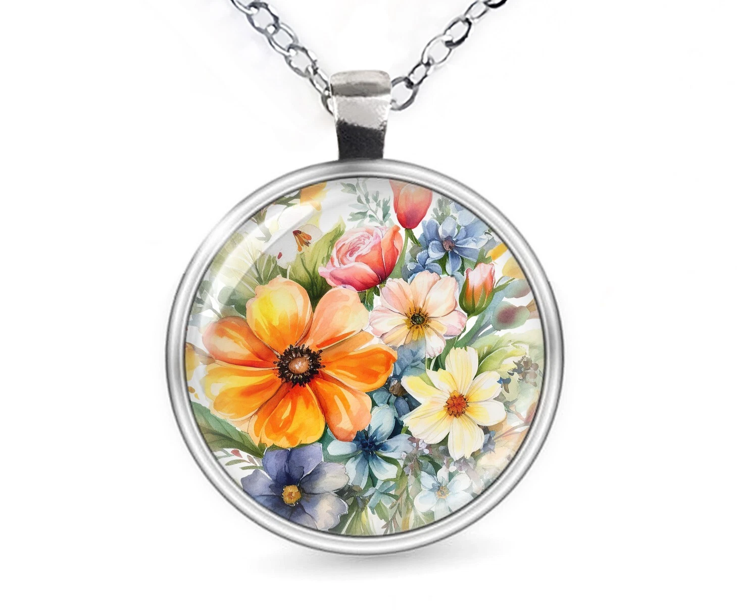 VETEMENTS Collana Gioielli Moda Fiori Primaverili Colorati Stampa Arte Ciondolo Argento.