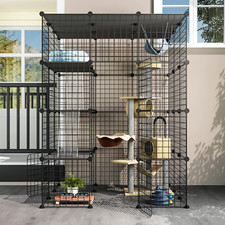 Outdoor Cat House Cat Cages Enclosure with Super Large Enter Door, Balcony Cat P