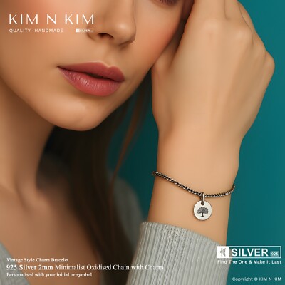 925 Silber Bettelarmband   Personalisierte Münze   Oxidierte Dünne Kette Geschenk
