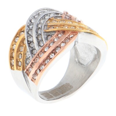 Silver Tone Stainless Steel Ring With Rhinestone- KLS061-MIX6