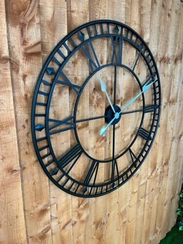 WALL CLOCK ROMAN LARGE INDOOR Black NUMERALS GIANT OPEN FACE METAL 80CM Garden - Image 2 of 2