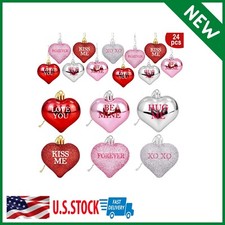 24Pcs Valentine's Day Glitter Heart Shaped Ornaments- Valentines Decorations-