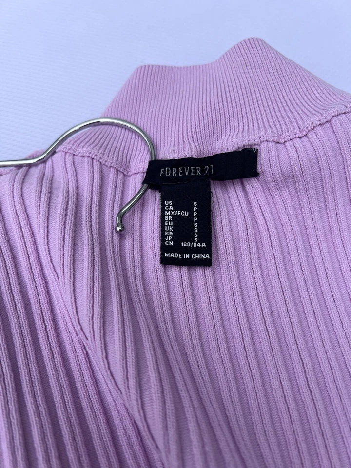 Suéter Forever 21 Para Mujer Pequeño Rosa Acanalado Recortado Lana Y2K Tejido Cuello Alto Talla S Foto 3 de 4