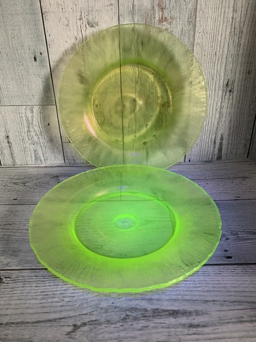 Vintage Vaseline Glas Stretchplatten 2er Set UV Leuchten - Bild 4 von 9