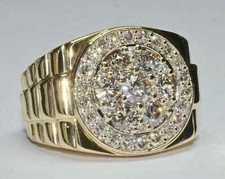 2.00Ct Round Cut Real Moissanite Men's Engagement Ring 14K Yellow Gold Plated