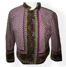 ISAAC MIZRAHI Jacket Target L White Green Purple Raj Pattern Velour Floral 