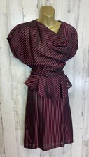 Vtg BRIOCHE California 80's Black Red Striped Peplum Dress Sz 9 Beetlejuice Look