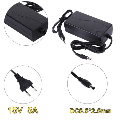 15V 5A AC to DC Power Adapter Dual Cable Converter Universal 5.5x2.5mm (EU) - Bild 5 von 11
