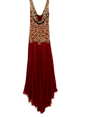 MARCHESA Embellished Gold Sequin Red Long Gown Holiday Evening XMAS Dress  US 4 | eBay