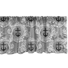 Nautical Window Valance Anchor Pattern on Sea Themed Wavy Lines Scrolling Spi...
