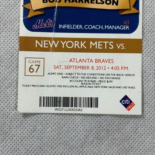 Boleto firmado Bud Harrelson 8/9/8 de septiembre de 2012 Citi Field de los Mets de Nueva York - Imagen 8 de 20