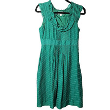 Moulinette Soeurs‎ ANTHRO Dress Sz 2 Cotton Silk Green Ruffle Pleats Church Chic