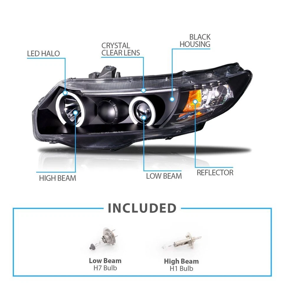 Faros proyectores negros LED CCFL para Honda Civic 2 puertas FA FG halos dobles 06-11 Foto 2 de 3