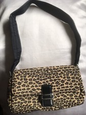 Leopard Print Shoulder Strap Purse Nylon Poly 11  x 6  x 3  Black Fabric Lining