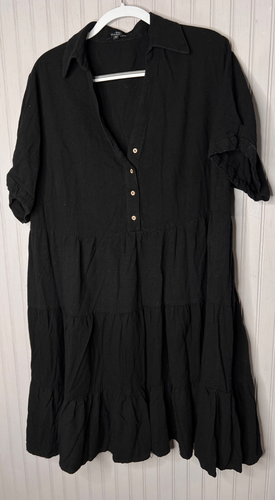 Velvet Heart Los Angeles Womens DRESS 2X Boho Black Buttons Tiered Ruffle
