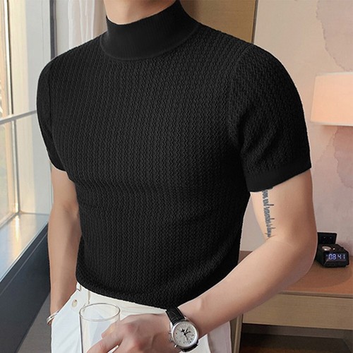 Herren Mock Rollkragen Pullover T-Shirt Strickpullover Slim Fit Kurzarm Tee - Bild 14 von 43