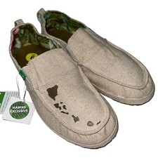 Sanuk Shoes Mens 9 Tan Commodore Hawaiian Islands Canvas Loafers Sidewalk Surfer