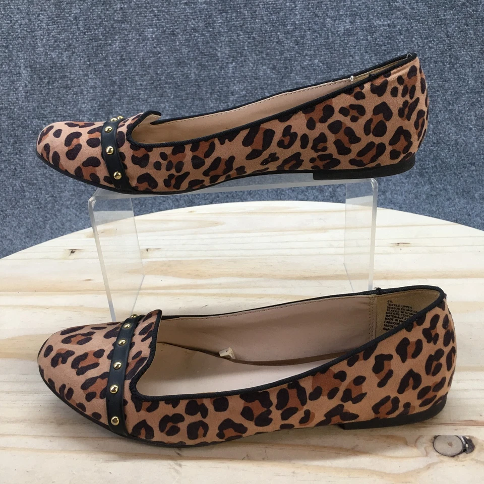 Mossimo Supply Co Zapatos Mujer 6.5 Leopardo Planos Mocasín Tela Marrón Informal Tachuela Foto 2 de 4