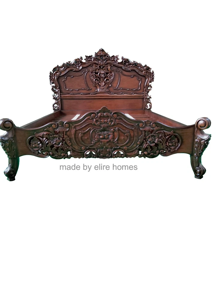 Reino Unido King 5' madera caoba barroco oriental francés diseñador cama rococó francés Foto 2 de 4
