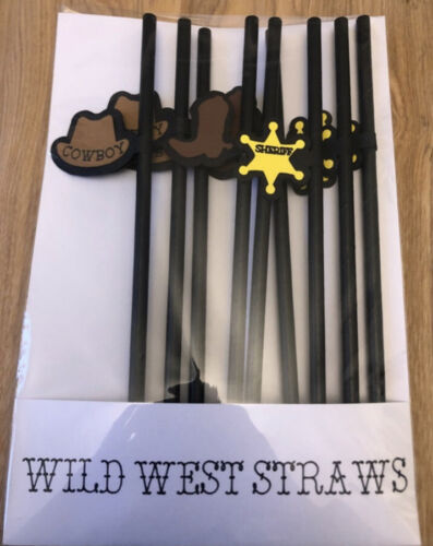 9 x Wild West party Straws. Paper. Cowboy hat, boot, sheriff badge decoration - Afbeelding 1 van 2