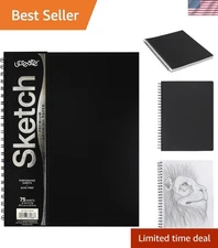 Sketch Book Heavyweight Paper Black Cover Drawing Art 75 Sheets 12x9