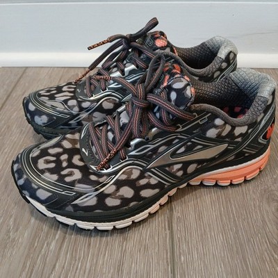 Brooks Women's 7 B Ghost 8 Running Shoes Leopard Print Gray Orange Sneakers EUC