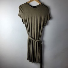 M&S Women Size 10 Khaki Green Stretch Short T-shirt Dress Belt Casual Smart