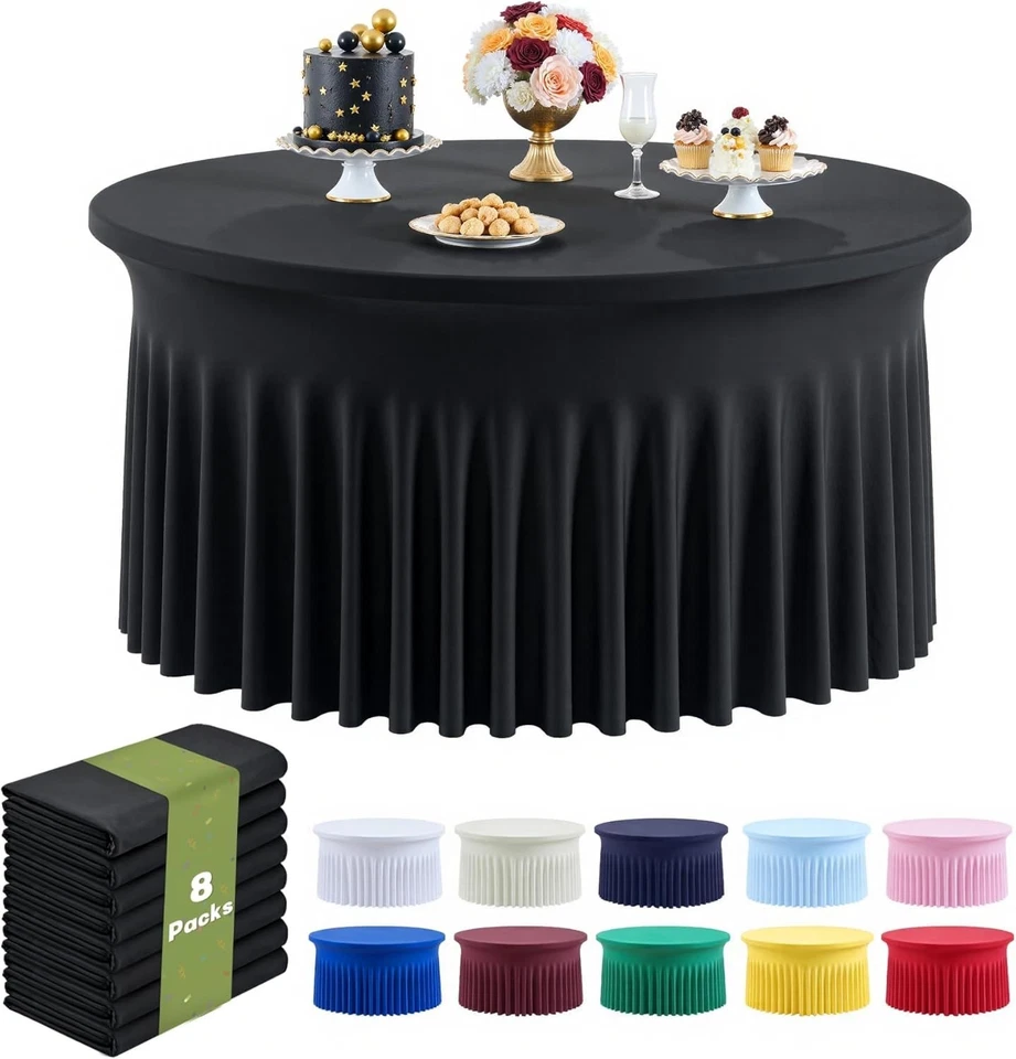 Black Spandex Tablecloth 8 Pack for 60 Inch Tables - Image 3 of 4