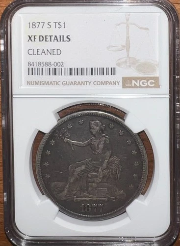1877 S Trade Dollar NGC Graded XF Details Cleaned.   Great Looking Coin.