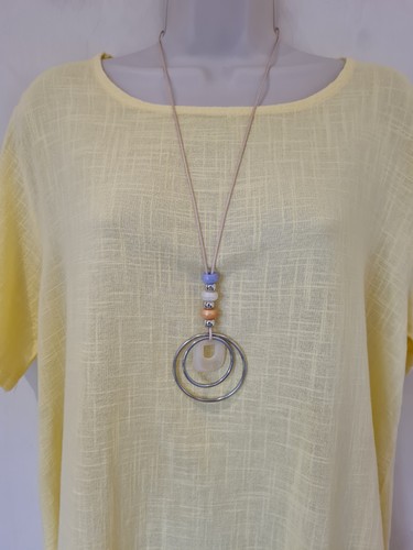 Made In Italy Top Lagenlook Round Neck Cotton Tunic Necklace One Size UK 12-18 - Picture 3 of 8