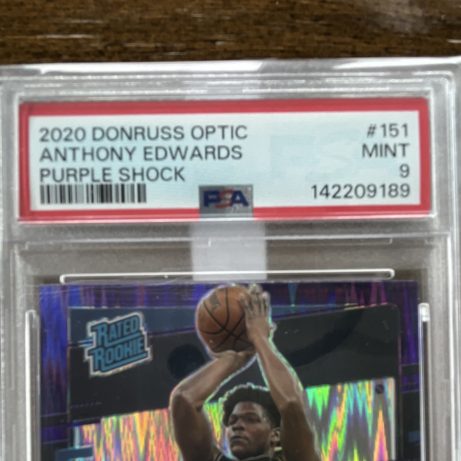 Panini Donruss Optic Anthony Edwards Rated Rookie #151 Purple Shock Prizm PSA 9 view 2