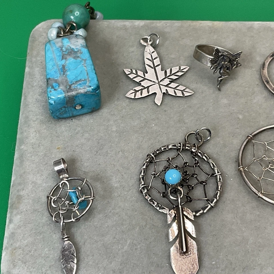 Lote de 15 colgantes de plata esterlina vintage dijes fabricación de joyas probado turquesa Foto 2 de 4