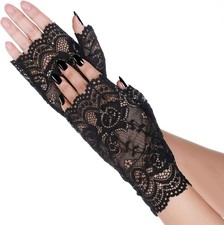 Women Short Lace Gloves Fingerless Floral Black Novelty...