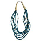 1980's Retro Turquoise & Cream 6 Strand 20-24" Wooden Bead Necklace Excellent — photo 1