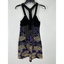Free People Sleeveless Racerback Floral Lotus Print Studded A Line Shift Dress 4