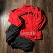Dragon Kim's Taekwondo Red Black Tracksuit Jacket Pants Adult S