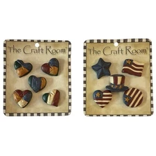 NOS Vintage Button Covers Heart Flag USA Star Shaped Multicolored Resin Lot 10