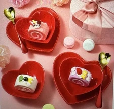 12 Pc Heart Bowl Plate And Spoon Ceramic Very Nice Set