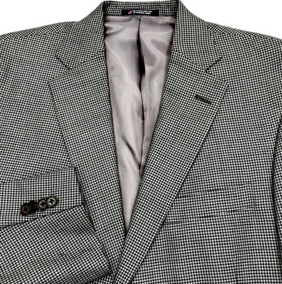 Hart Schaffner Marx Sport Coat Houndstooth Black White 41 42 Academia Preppy