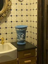 1:12 Dollhouse Miniature Decorative Tall  Blue “Jasper” Inspired Poly Resin Vase