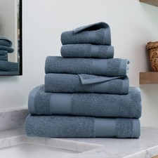 6 Piece Farmhouse Cotton Bath Towel Set, Light Blue