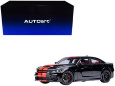 Dodge Charger SRT Hellcat Redeye Pitch Black with Red Stripes and Interior 1/18