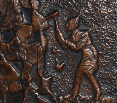 Vintage 17cm copper decorative bass relief sculpture digging miner - Bild 1 von 4